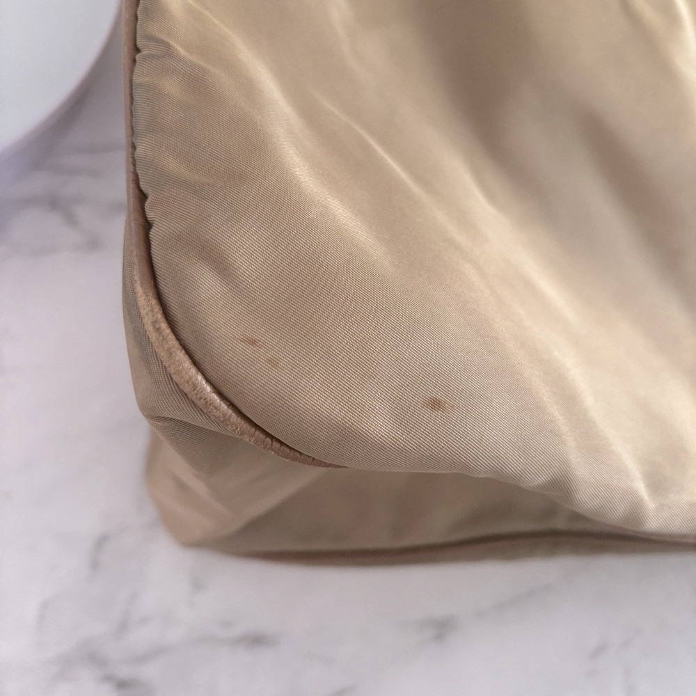 Prada Half Moon Hobo Bag Jumbo Logo Brown Tan Leather Nylon‎ Designer Luxury COA - Picture 14 of 15